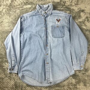 Alaskan Lifestyles Shirt Mens M Blue Long Sleeve Button Down Denim Emb Eagle